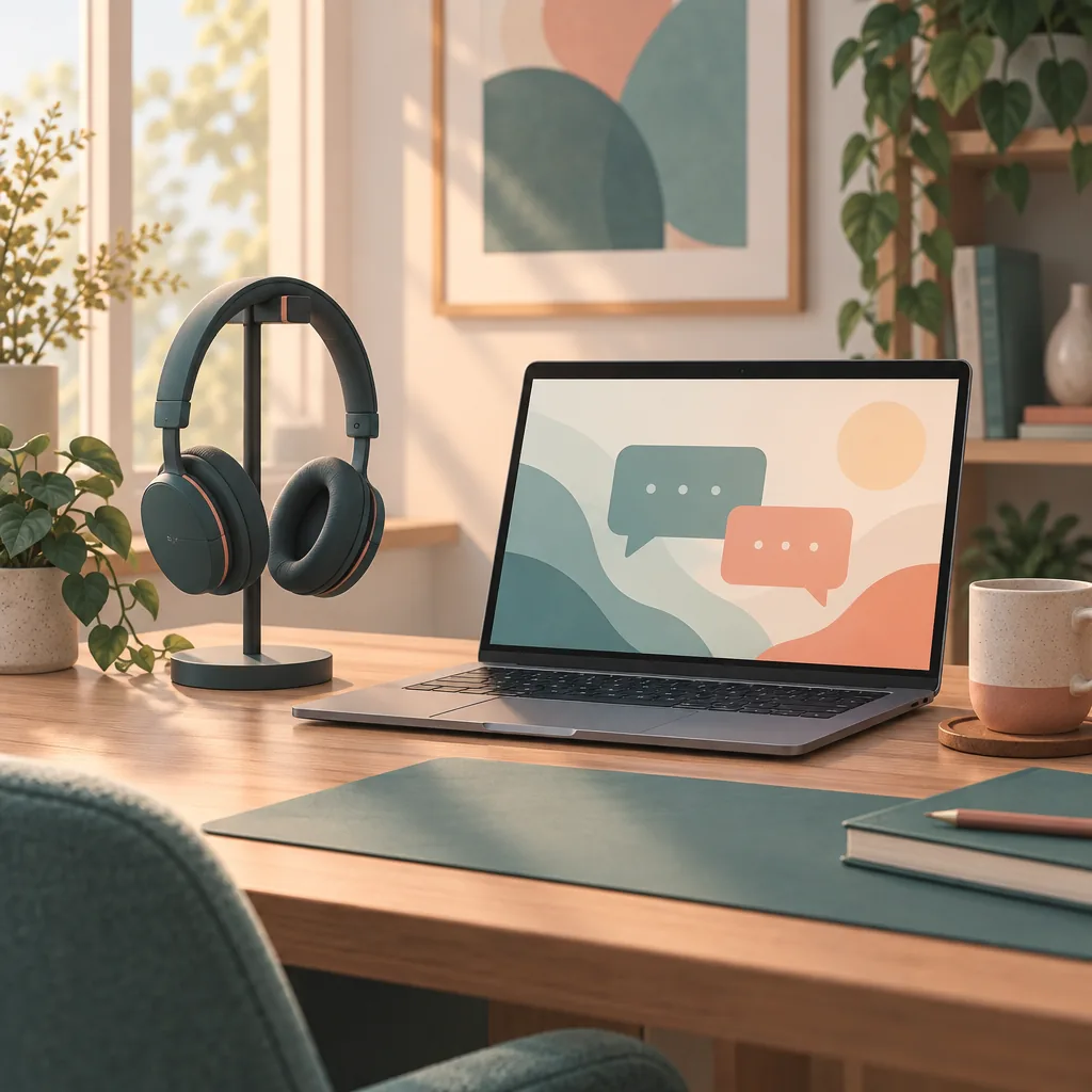 Decorative illustration of a headset and chat bubble icons representing customer support roles