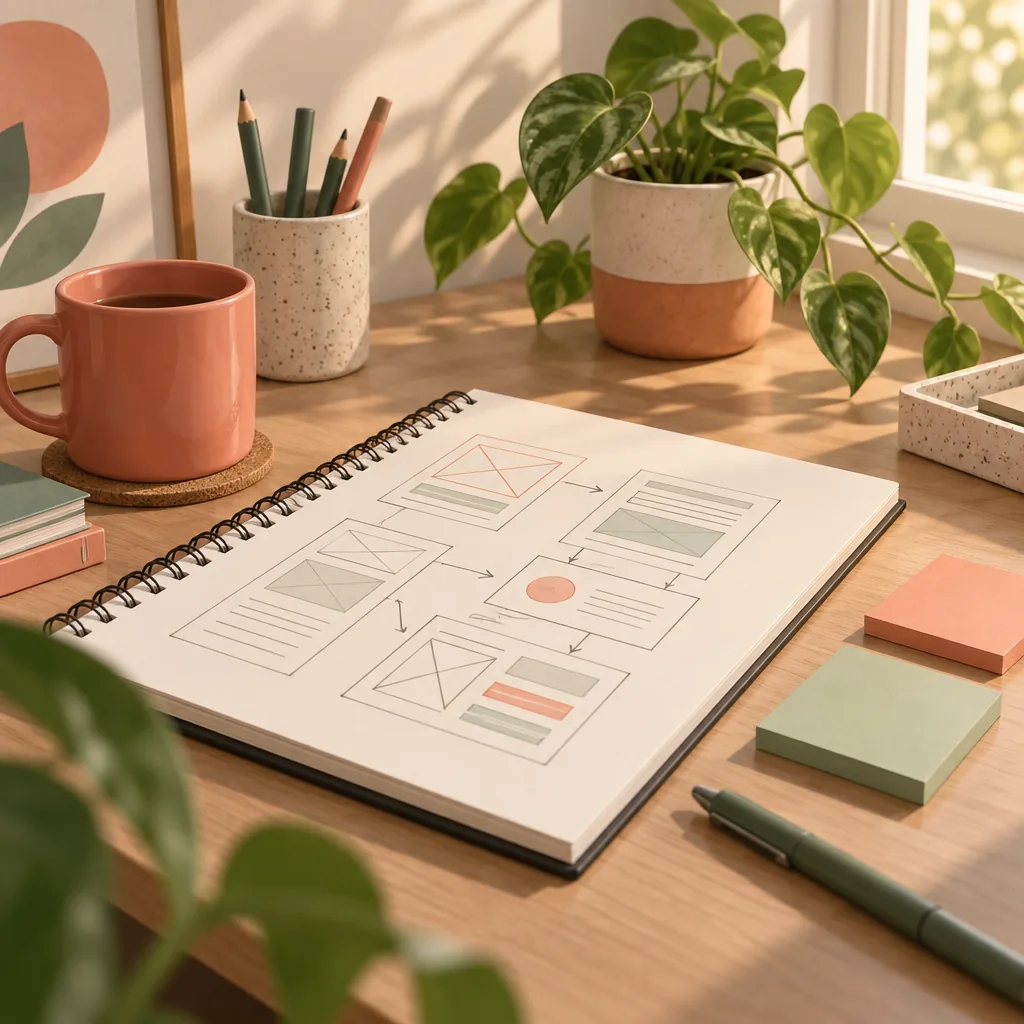 Decorative illustration of a product roadmap board with sticky notes representing product roles